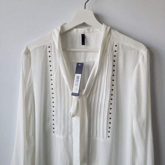 NydJ womens Long-sleeve Pleated Beaded Blouse size XL button up - Picture 3 of 8